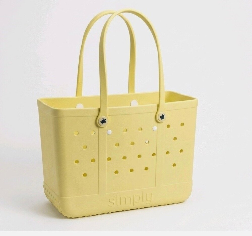 Simply Southern Yellow Plastic Tote Bag with Turtle Logo Buttons